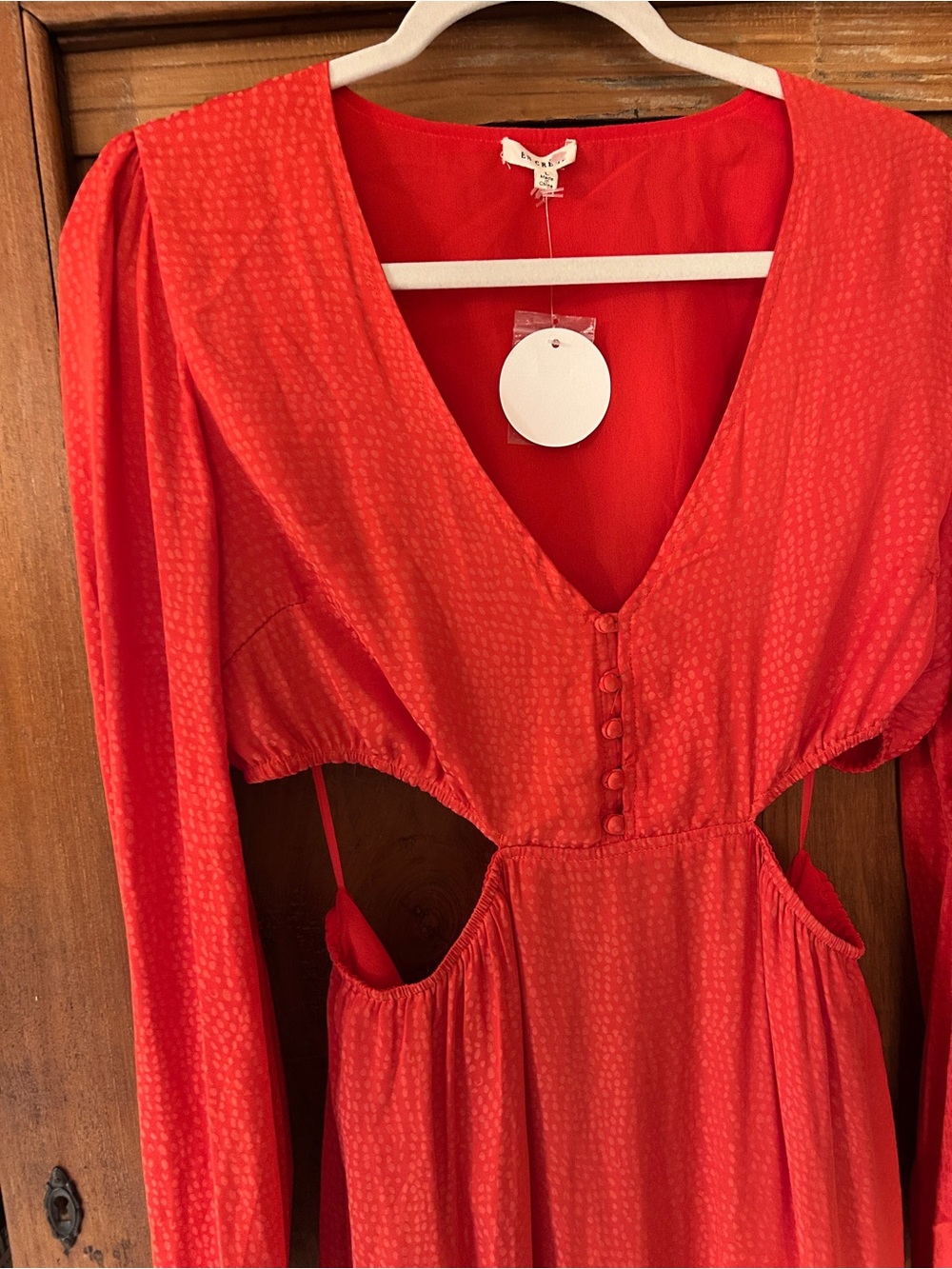 NWT Red V-Neck Long Sleeve Women's Dress with Cutout Waist